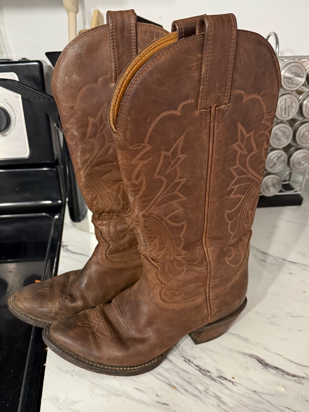 Brown Leather Western Heeled Boots - Women